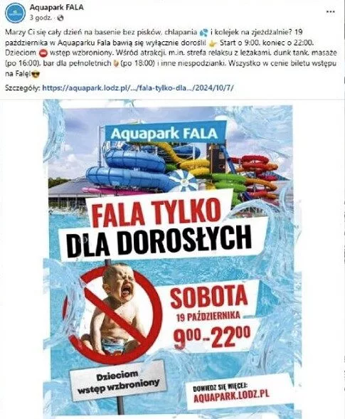 Reklama aquaparku naruszyła normy etyczne 1 Fala tylko dla doroslych 0