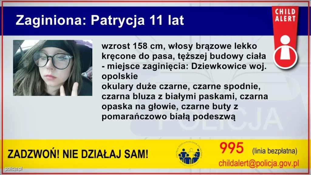 Child Alert! Zaginęła dziewczynka. 11-letnia Patrycja nie wróciła od dziadków 2 Child alert! Zaginęła dziewczynka. 11letnia patrycja nie wróciła od dziadków